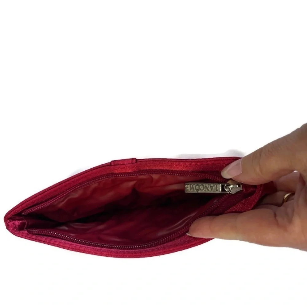 LANCOME Red Satin Pleated Makeup Pouch or Evening Clutch Bag Date Night Formal